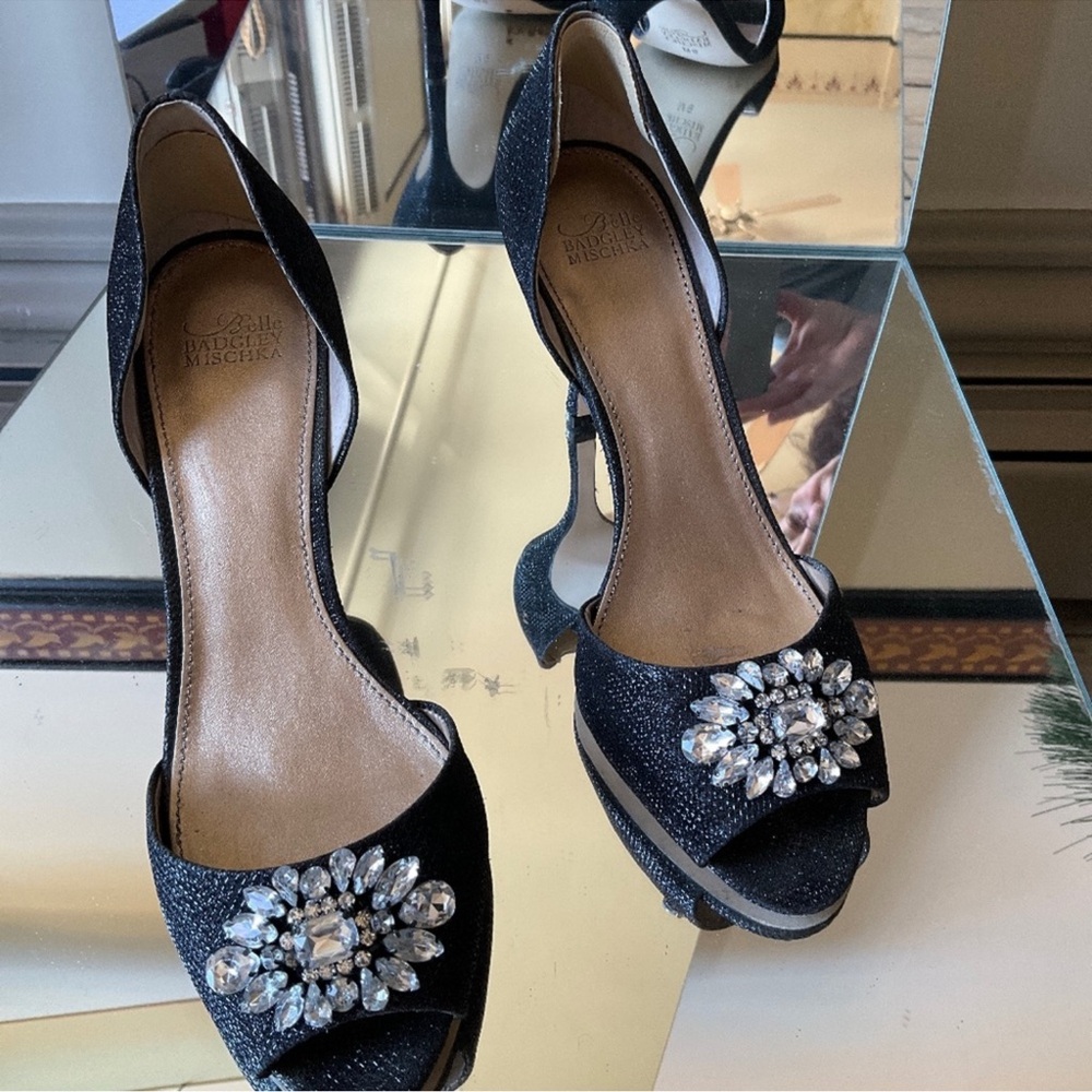 Badgley Mischka Black Heels with Crystal Embellishments